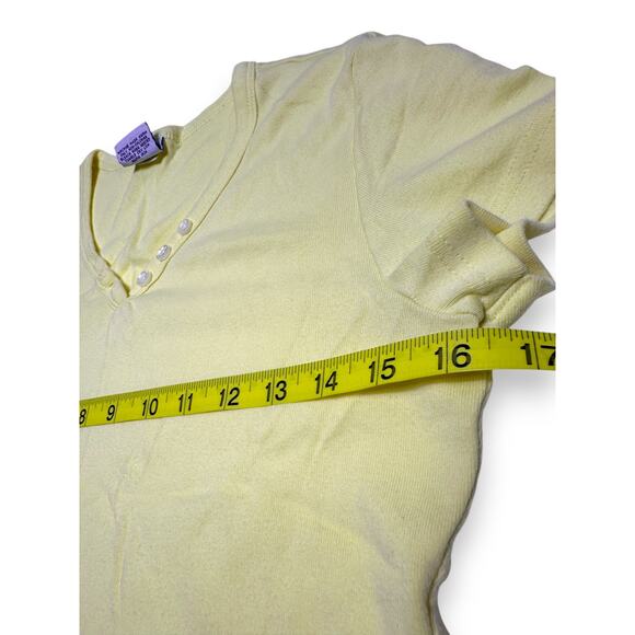 Vintage Old Navy Soft Yellow V-neck T-shirt with Button Detail Size Small - Picture 2 of 7